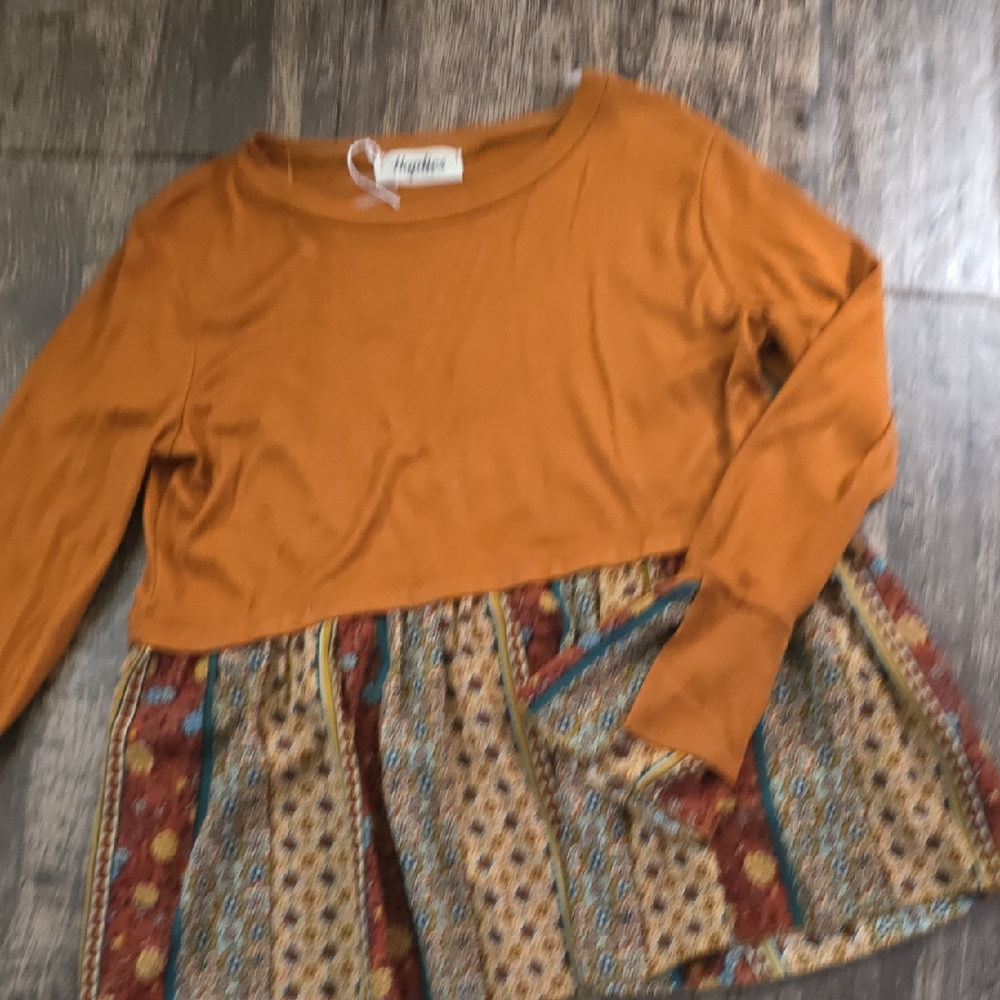 HAPTICS Burnt Orange Teal Red‎ Patterned Long Sleeve Top Sz S